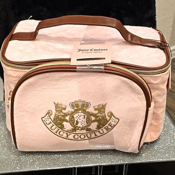 Juicy Couture Heritage & Heart Embossed Velour Double Travel Cosmetic Bags - Picture 4 of 9